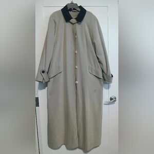 Ann Klein II Single Breasted Trench Coat Velvet Collar Warm Lined Vtg 80s